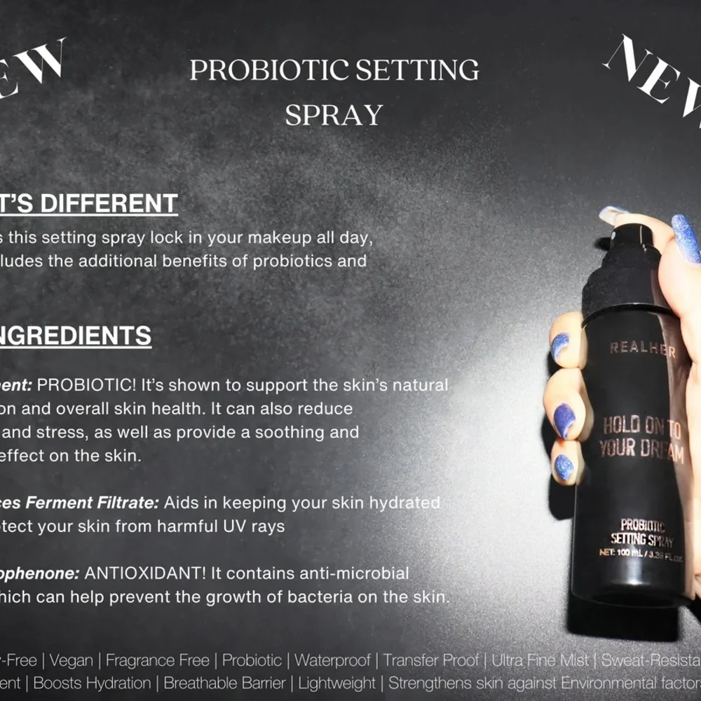 RealHer Hold On To Your Dream Probiotic Setting Spray - Black & Pink
